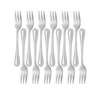 SUNSENGEUR Tea Forks, Stainless Steel Set of 12, Bead Pattern Kitchen Accessory Wedding Party for Salad, Appetizer, Fruit-14.5 cm, Silver