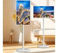 Sunseota 32-Inch Portable Smart TV -1080P Touch Screen Monitor on Wheels with Remote Control, Rolling Standing TV 15000mAh Battery, Rotatable End of Bed Tablet White-8+128G,Portable TV