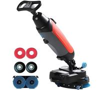 Sunseota Commercial Floor Scrubber Machine, 17" Walk-Behind Floor Scrubber Buffer Polisher Machine with Dual Brushes, Floor Cleaner with Cordless Rechargeable Lithium Battery Red-12A