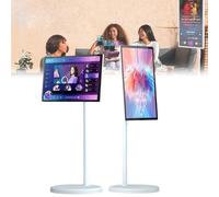 Sunseota Portable TV Smart Screen with Remote Control, Mobile TV Stand | Standing Touch Screen Monitor |Wireless Rolling TV on Wheels | Built-in Battery Full Swivel Rotation White-8+128G