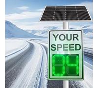 Sunseota Upgrade Solar Powered Radar Feedback Speed Limit Sign, LED Display 20x27in 24x36in Solar Radar Detective Aluminum Weatherproof Traffic Signs with Mounting Kit 60 * 90CM/24 * 36IN-White