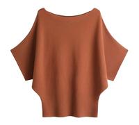 SUNSESS Batwing Sleeve Jumper for Women Boat Neck Knit Pullover Sweaters | One Size Loose Fit Dolman Ribbed Off Shoulder Warm Casual Tops for Ladies