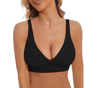 SUNSESS Non Wired Bras for Women Deep V Bra Low Cut Push Up Bralettes Comfort Support Bras Smoothing Wireless Padded Seamless Bralette (UK, Alpha, S, Regular, Regular, Black)
