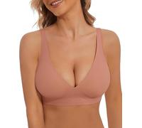 SUNSESS Non Wired Bras for Women Deep V Bra Low Cut Push Up Bralettes Comfort Support Bras Smoothing Wireless Padded Seamless Bralette (UK, Alpha, S, Regular, Regular, Pink)