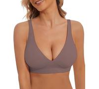 SUNSESS Non Wired Bras for Women Deep V Bra Low Cut Push Up Bralettes Comfort Support Bras Smoothing Wireless Padded Seamless Bralette (UK, Alpha, S, Regular, Regular, Taupe)
