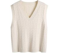 SUNSESS Sleeveless Jumpers for Women V Neck Cable Knit Sweater Vest Chunky Ribbed Pullover Tank Top (UK, Alpha, XXL, Regular, Regular, Standard, Light Khaki)