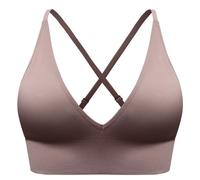 SUNSESS Sports Bra for Women Seamless Deep V Comfort Non Wired Bra Versatile Criss Cross Padded Medium Support Yoga Crop Top Bralette (UK, Alpha, M, Regular, Regular, Standard, Brown)