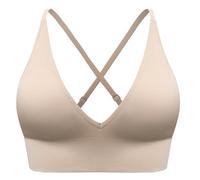 SUNSESS Sports Bra for Women Seamless Deep V Comfort Non Wired Bra Versatile Criss Cross Padded Medium Support Yoga Crop Top Bralette (UK, Alpha, S, Regular, Regular, Standard, Nude)