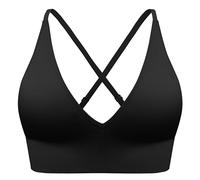 SUNSESS Sports Bra for Women Seamless Deep V Comfort Non Wired Bra Versatile Criss Cross Padded Medium Support Yoga Crop Top Bralette (UK, Alpha, S, Regular, Regular, Standard, Black)