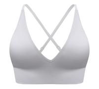 SUNSESS Sports Bra for Women Seamless Deep V Comfort Non Wired Bra Versatile Criss Cross Padded Medium Support Yoga Crop Top Bralette (UK, Alpha, L, Regular, Regular, Standard, White)