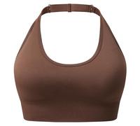 SUNSESS Sports Bra for Women Seamless Halter Neck Comfort Non Wired Bras Padded Medium Support Open Back Gym Yoga Crop Top Bralette (UK, Alpha, XXL, Regular, Regular, Standard, Coffee)