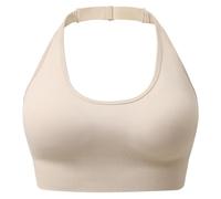 SUNSESS Sports Bra for Women Seamless Halter Neck Comfort Non Wired Bras Padded Medium Support Open Back Gym Yoga Crop Top Bralette (UK, Alpha, XXL, Regular, Regular, Standard, Nude)