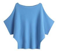 SUNSESS Women's Batwing Sleeve Jumper Boat Neck Off Shoulder Knit Oversized Pullover Sweater for Layering Casual Tunic Top (UK, Alpha, One Size, Regular, Regular, Standard, SkyBlue)