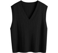 SUNSESS Women's Cable Knit Sleeveless Jumper V Neck Pullover Sweater Vest Chunky Ribbed Gilet for Layering, Office & Casual Preppy Style (UK, Alpha, 3XL, Regular, Regular, Standard, Black)