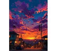 Sunset 5D DIY Diamond Art, Street View Diamond Painting Kits for Adults, DIY Full Drill Crystal Gem Kits for Beginners, 5D Crystal Art Crafts Pictures for Adults, Home Decor, Gifts, 12x16in A-2490