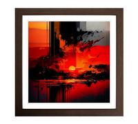 Sunset Abstract Expressionism Framed Print | 18x18 Inch Walnut Framed Wall Art | Ready to Hang | Eclectic Landscape Picture | Living Room Bedroom Lounge Office