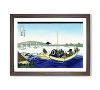 Sunset Across The Ryogoku Katsushika Hokusai Asian Japanese Framed Print | A4 Walnut Framed Wall Art | Ready to Hang | Asian Landscape Picture | Living Room Bedroom Lounge Office