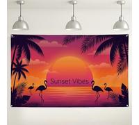 Sunset Aesthetic Tropical Wall Backdrop, Tropical Bird Palm Leaves Summer Party Decorations, Peach Orange Indoor/Outdoor Photography Background for Events and Gatherings 71x43 Inch