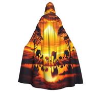 Sunset-African-Elephant Adult Witch Hooded Cape, Halloween Costume Hooded Cloak