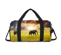 Sunset African Elephant Sport Duffel Bag with Shoes Compartment Elephant Overnight Weekender Bags Travel Gym Luggage Organizer for Women Men Kids Girls Boys