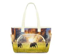 Sunset African Elephant Tote Bag for Women Elephant Handbag Lightweight Quilted Puffer Tote Bags Large Zip Briefcase Shoulder Bag for Travel Work Gym
