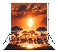 Sunset-African-Elephant-Wildlife 5x7ft Photography Backdrop, Photo Background With Rod Pocket, Foldable Studio Backdrop For Birthday, Wedding, Party Decoration