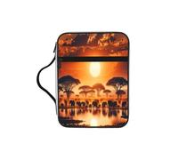 Sunset-African-Elephant-Wildlife Bible Cover Case with Handle, Water-Resistant Oxford Fabric Bible Bag Organizer with Zipper Pockets for Church