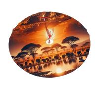 Sunset-African-Elephant-Wildlife Plush Christmas Tree Skirt, Soft Flannel Christmas Tree Decoration With Red String Ties, Easy To Install Holiday Ornament For Xmas