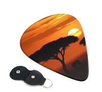 Sunset African Savanna 6 Pack Guitar Picks With Holder, Personalized Guitar Plectrums Non-Slip Portable Ukulele Bass Picks 0.96mm For Acoustic Guitar Lovers Gifts