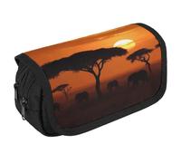 Sunset African Savanna Pencil Case Organizer - Large Capacity 3 Compartment Pencil Pouch for Adults, Portable Makeup Bag & Aesthetic Stationery Bag with Zipper (8.7x4.3") Unisex Gift