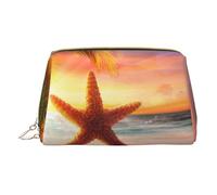 Sunset Afterglow Yellow Starfish Makeup Bag for Travel, Leather Cosmetic Bag Portable Toiletry Bags Cosmetic Cases for Women Men