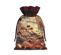 Sunset Afterglow Yellow Starfish print Color-blocked linen drawstring gift bag, gift bag, candy bag, storage bag