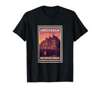 Sunset Amsterdam Netherlands Dusk Dawn Travel Art Graphic T-Shirt