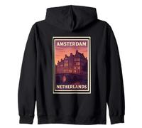 Sunset Amsterdam Netherlands Dusk Dawn Travel Art Graphic Zip Hoodie