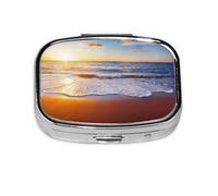 Sunset and Beach,Meta Pill Box 2 Compartment Medicine Case,Portable Organizer