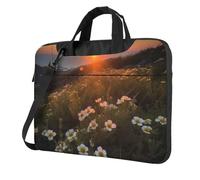 Sunset And Flowers Laptop Shoulder Bag For Men Women Briefcase Messenger Bag W/Strap Handle Waterproof Laptop Sleeve Bag 14 Inch