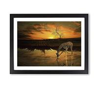 Sunset and Giraffe Landscape Modern Framed Wall Art Print, Ready to Hang Picture for Living Room Bedroom Home Office Décor, Black A2 (64 x 46 cm)