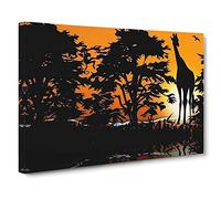Sunset and Giraffe Landscape No.2 Canvas Print | Gallery Wrapped 30mm Frame Wall Art | 20x14 inches | Ready to Hang | Modern Animals Picture | Living Room Bedroom Lounge Office