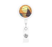 Sunset and Sailboat Badge Reel Retractable Name Badge Holders Funny Nurse Badge Clip with Keychain Lightweight Plastic ID Card Holders for Men Women Gifts