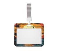 Sunset and Sailboat ID Badge Holder with Lanyard ID Card Holders Waterproof Plastic Name Card Case Sliding ID Protector Pouch Name Tag Holders for Office Work Business