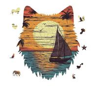 Sunset and Sailboat Jigsaw Puzzle 175PCS Wolf Head Design Puzzle Wooden Jigsaw Puzzles for Adults Families