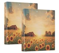 Sunset and Sunflower 3 Ring Binders 1.5 Inch Clear View Three Ring Binders Versatile Binder Fits 200 Sheets 2 Pack