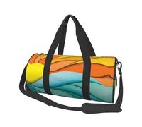 Sunset and Sunrise Large Round Travel Duffle Bag, Full-Print Canvas Weekender with Padded Lining, Multiple Pockets,Detachable Shoulder Strap and Soft Leather Handles