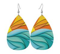 Sunset And Sunrise With Ocean Sea Waves Earrings For Women Leather Dangle Lightweight Teardrop Earrings Jewelry For Women