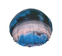 Sunset And Sunrise With Ocean Sea Waves Print Bath Hair Cap Double Layer Shower Cap For Women And Men Reusable Lightweight Soft