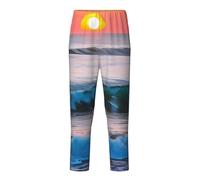 Sunset and Sunrise with Ocean Sea Waves Print Breathable Trousers Holiday Season Festive Celebrations Women Men Pajama Family Fun