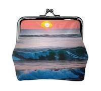 Sunset and Sunrise with Ocean Sea Waves print Coin Purse Small Change Purse Card Holder Coin Pouch Small Wallet for Women and Men, Black, One Size, Vintage