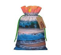 Sunset And Sunrise With Ocean Sea Waves Print Drawstring Pouches For Gifts,Reusable Fabric Gift Bags,For Holiday And Party Presents