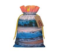 Sunset And Sunrise With Ocean Sea Waves Print Drawstring Pouches For Gifts,Reusable Fabric Gift Bags,For Holiday And Party Presents
