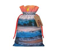 Sunset And Sunrise With Ocean Sea Waves Print Drawstring Pouches For Gifts,Reusable Fabric Gift Bags,For Holiday And Party Presents